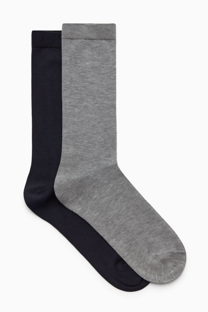 Dámské Ponožky COS 2-Pack Mercerised Bavlněné Tmavě Blankyt Šedé | ZGWN-70964