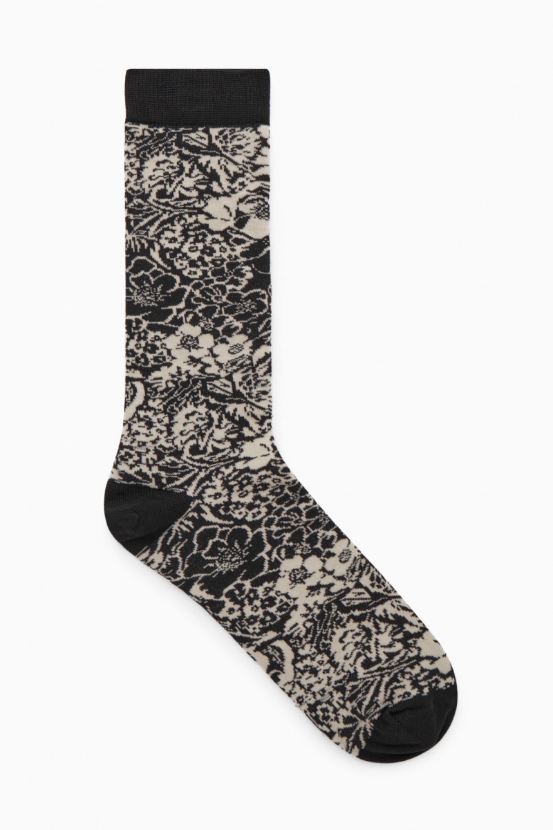 Dámské Ponožky COS Floral Jacquard-Knit Černé Krém | WFDR-53764