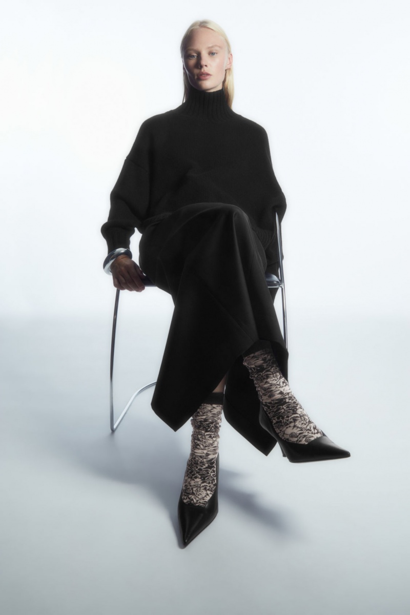 Dámské Ponožky COS Floral Jacquard-Knit Černé Krém | WFDR-53764