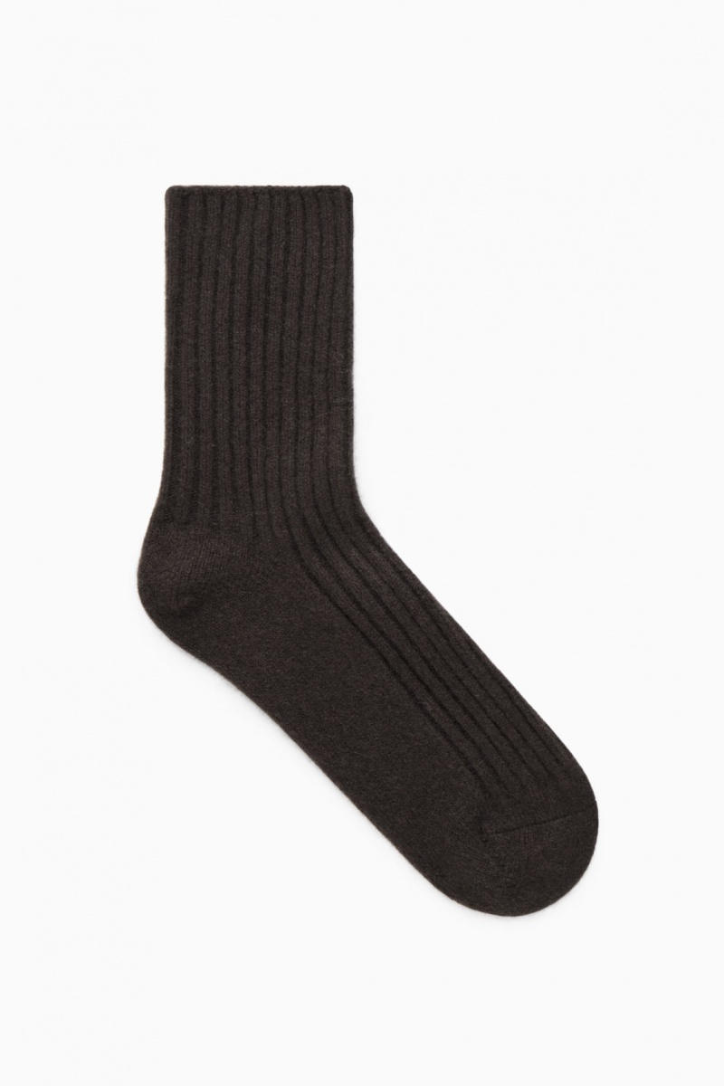 Dámské Ponožky COS Žebrovaný Cashmere Tmavě Hnědé | DPYJ-60247