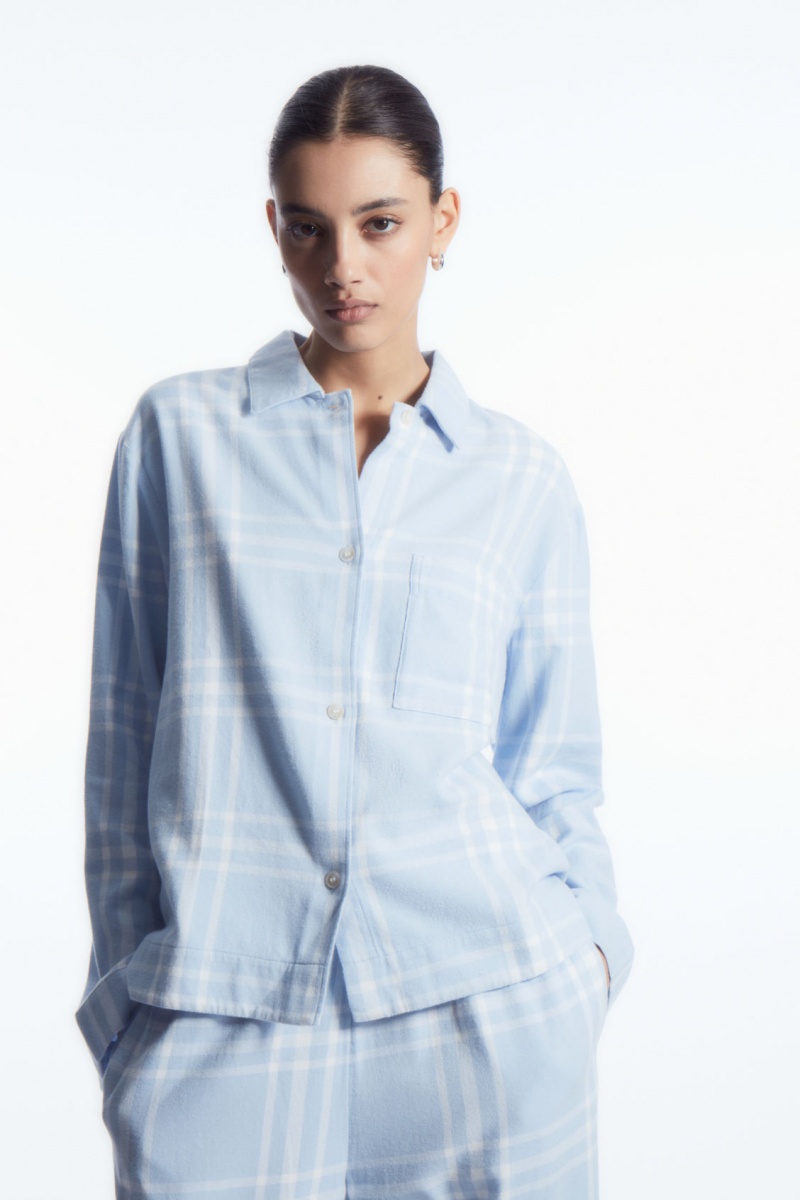 Dámské Pyžama COS Checked Flannel Pajama Set Světle Blankyt Bílé | HKTG-73651