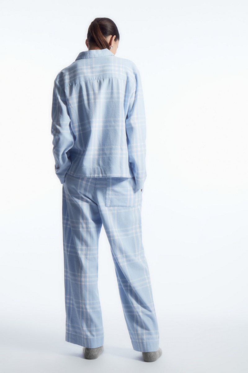 Dámské Pyžama COS Checked Flannel Pajama Set Světle Blankyt Bílé | HKTG-73651