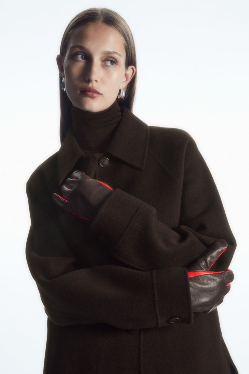 Dámské Rukavice COS Cashmere-Podšité Color-Block Læder Světle Červené Tmavě Hnědé | GIKR-67390