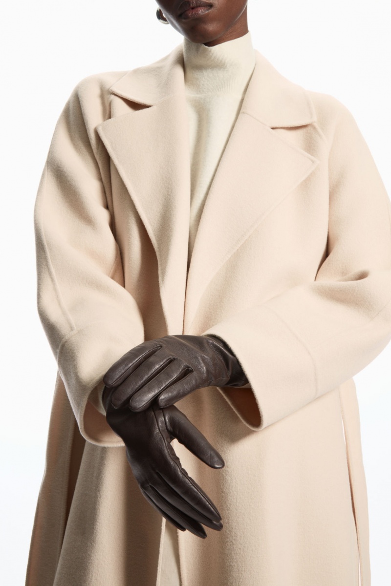 Dámské Rukavice COS Gathered Læder-Cashmere Tmavě Hnědé | KSZU-56904