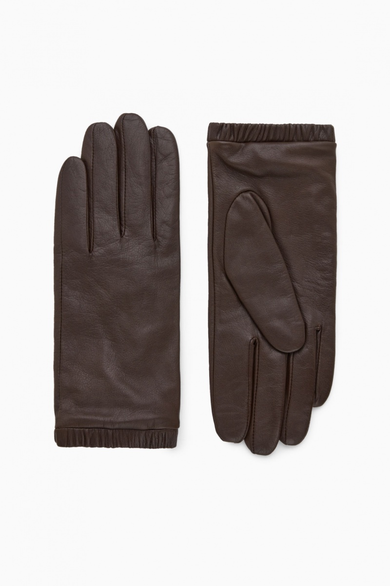 Dámské Rukavice COS Gathered Læder-Cashmere Tmavě Hnědé | GHTD-32175