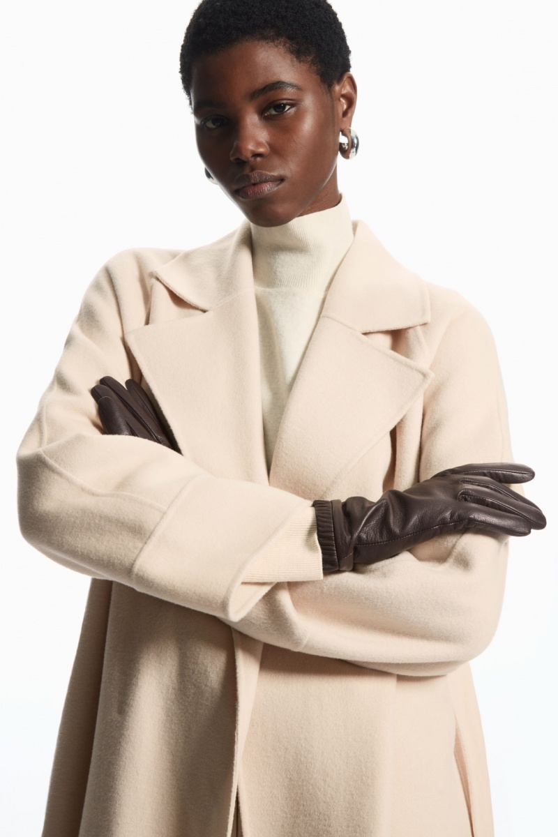 Dámské Rukavice COS Gathered Læder-Cashmere Tmavě Hnědé | GHTD-32175