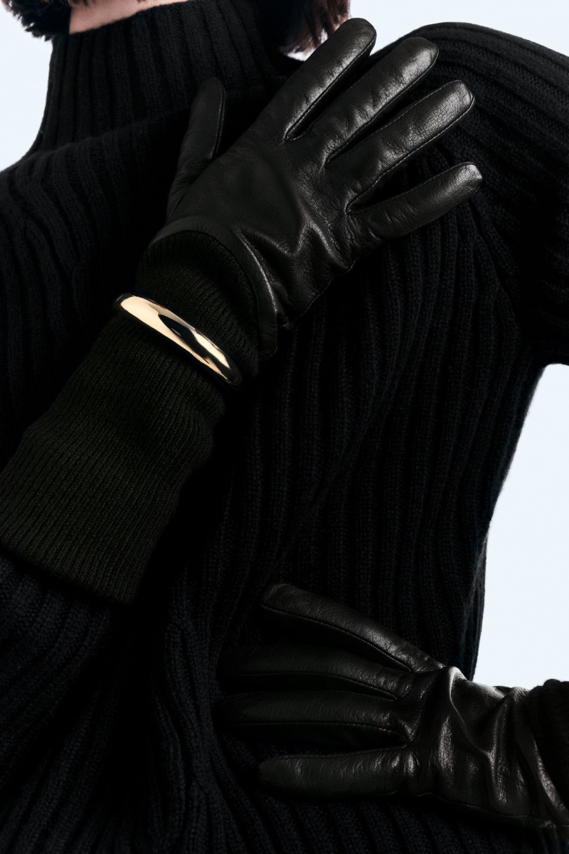 Dámské Rukavice COS Layered Læder Černé | SFKX-05193