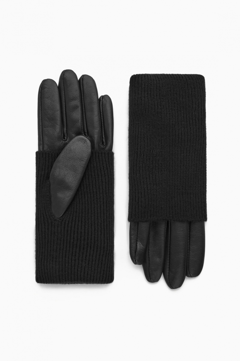 Dámské Rukavice COS Layered Læder Černé | TCPA-91468