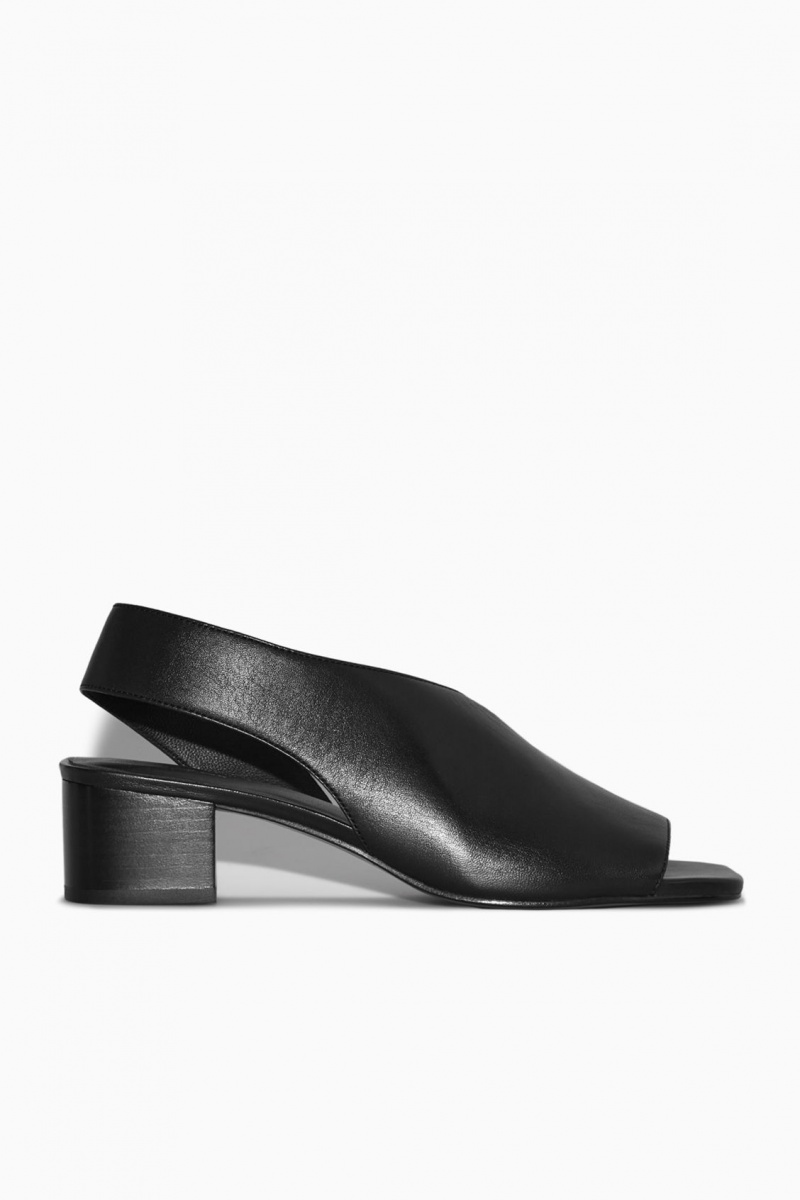 Dámské Sandály COS Læder Slingback Block-Heel Černé | KXVR-86173