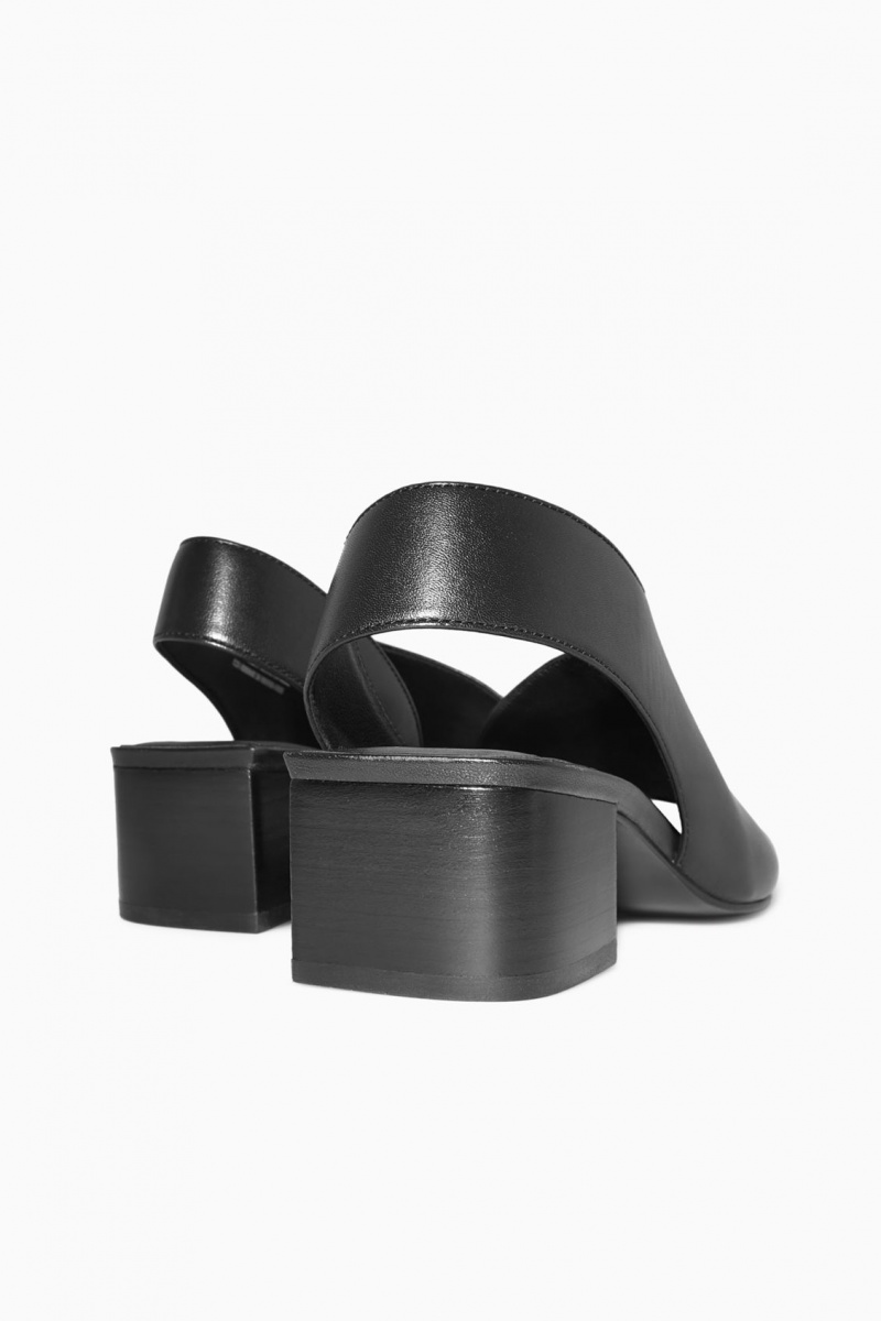 Dámské Sandály COS Læder Slingback Block-Heel Černé | KXVR-86173