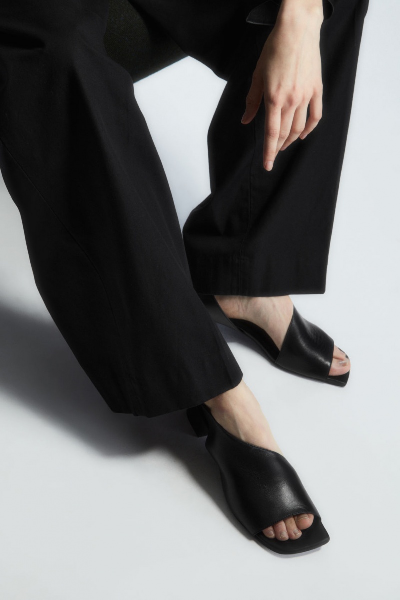 Dámské Sandály COS Læder Slingback Block-Heel Černé | KXVR-86173
