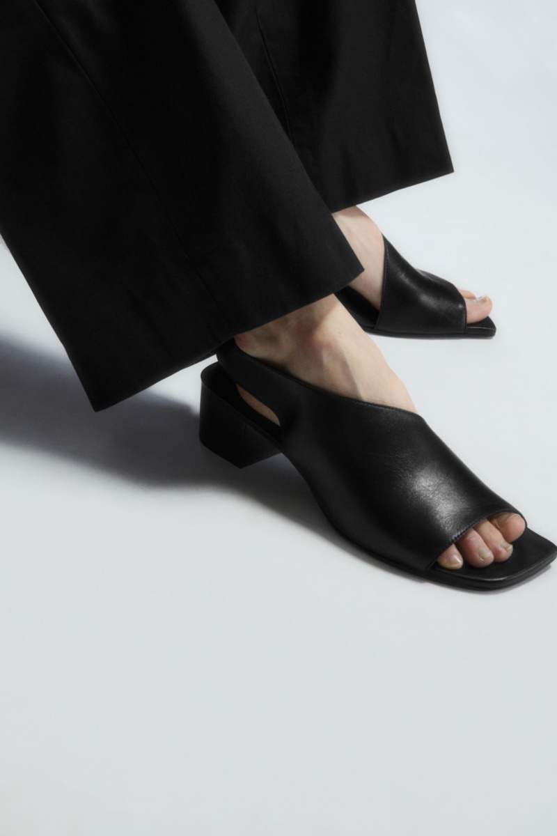 Dámské Sandály COS Læder Slingback Block-Heel Černé | JKEF-63149