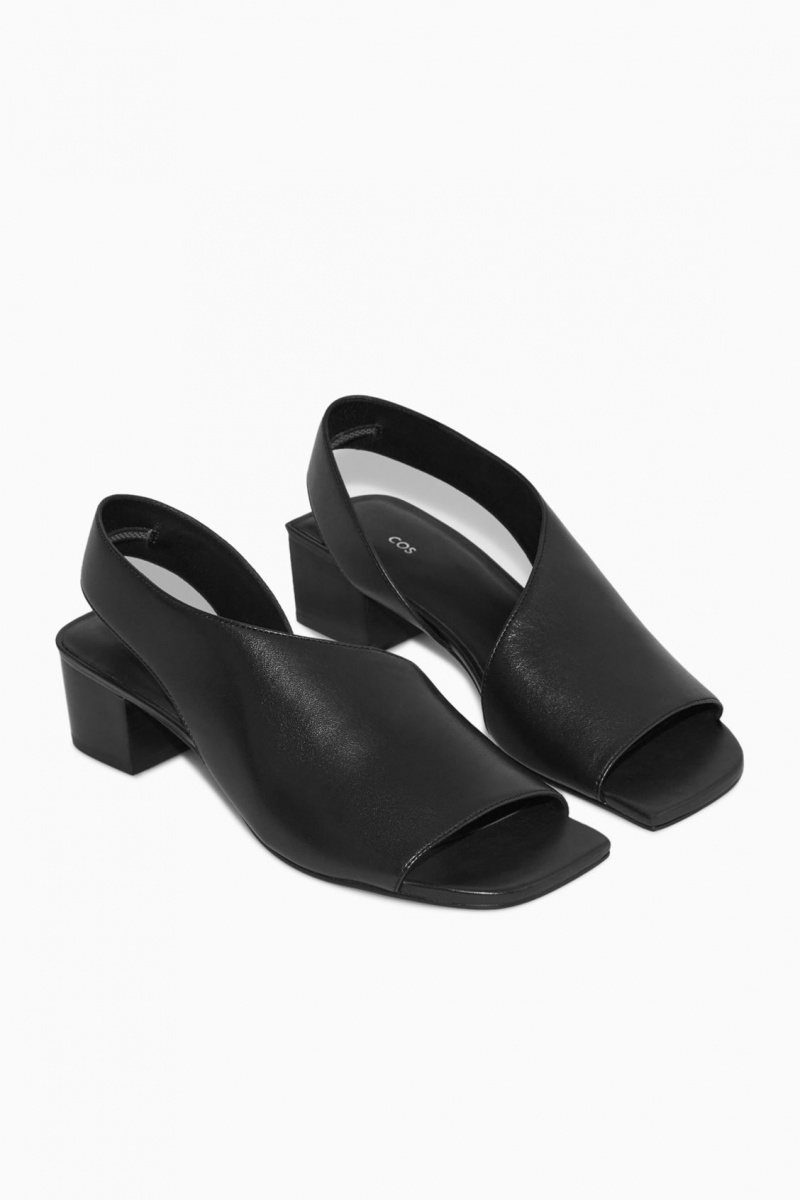 Dámské Sandály COS Læder Slingback Block-Heel Černé | JKEF-63149
