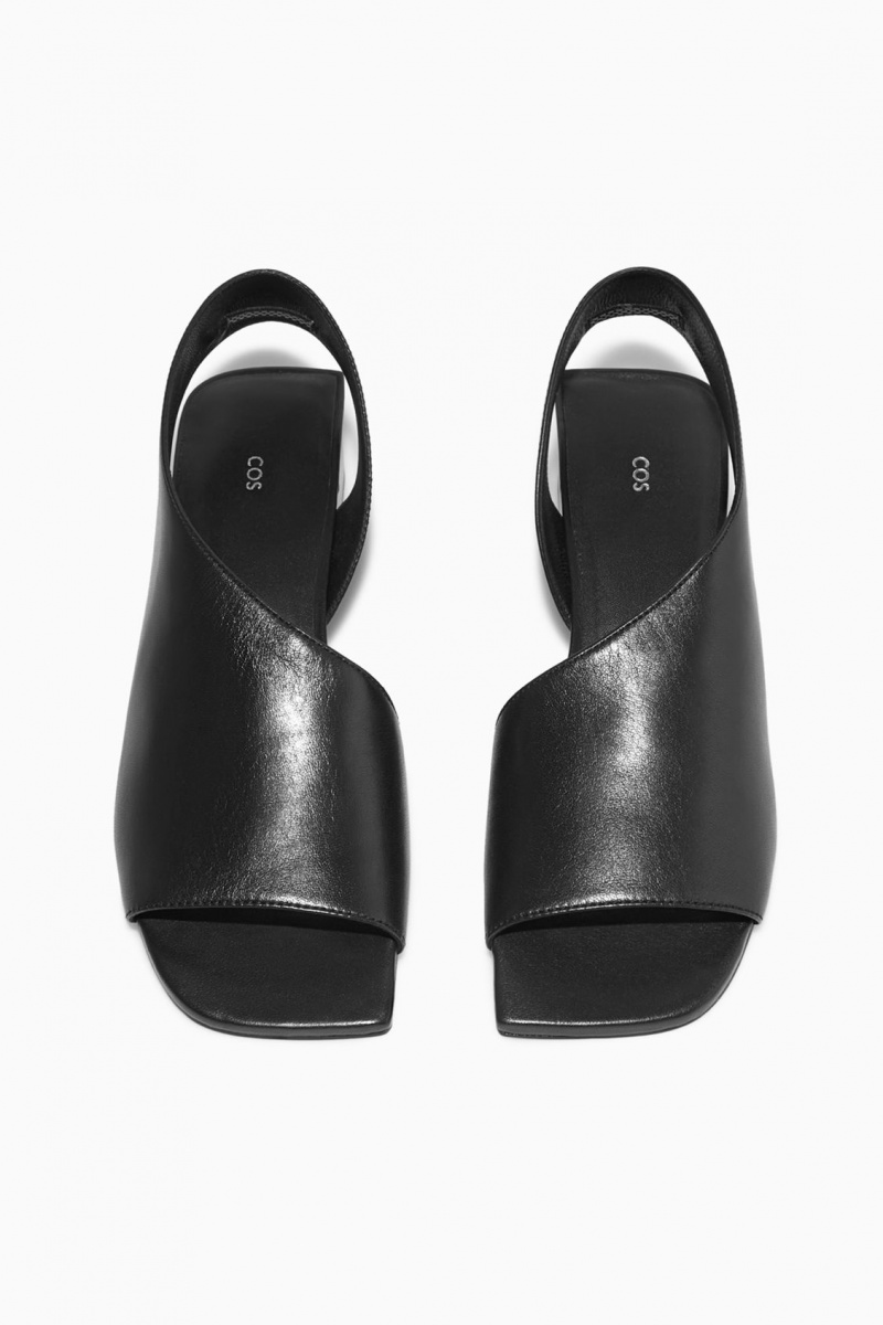 Dámské Sandály COS Læder Slingback Block-Heel Černé | JKEF-63149
