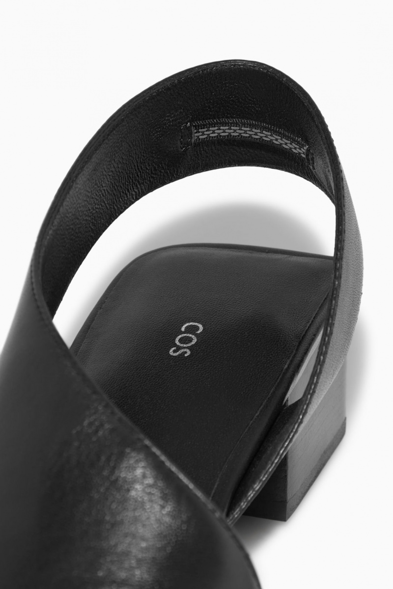 Dámské Sandály COS Læder Slingback Block-Heel Černé | JKEF-63149