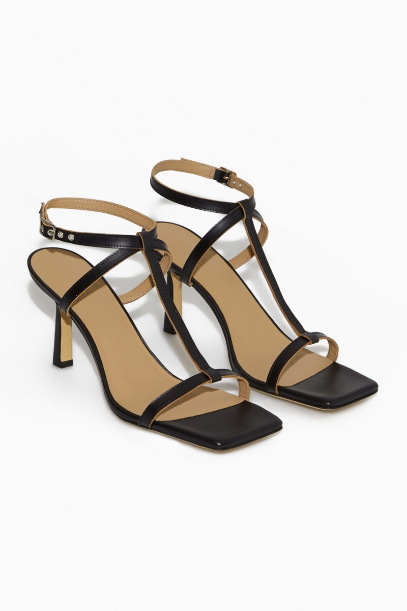 Dámské Sandály COS T-Bar Podpatku Černé | FIRM-53267