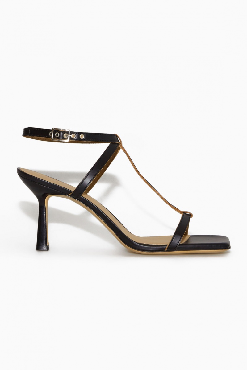 Dámské Sandály COS T-Bar Podpatku Černé | FIRM-53267
