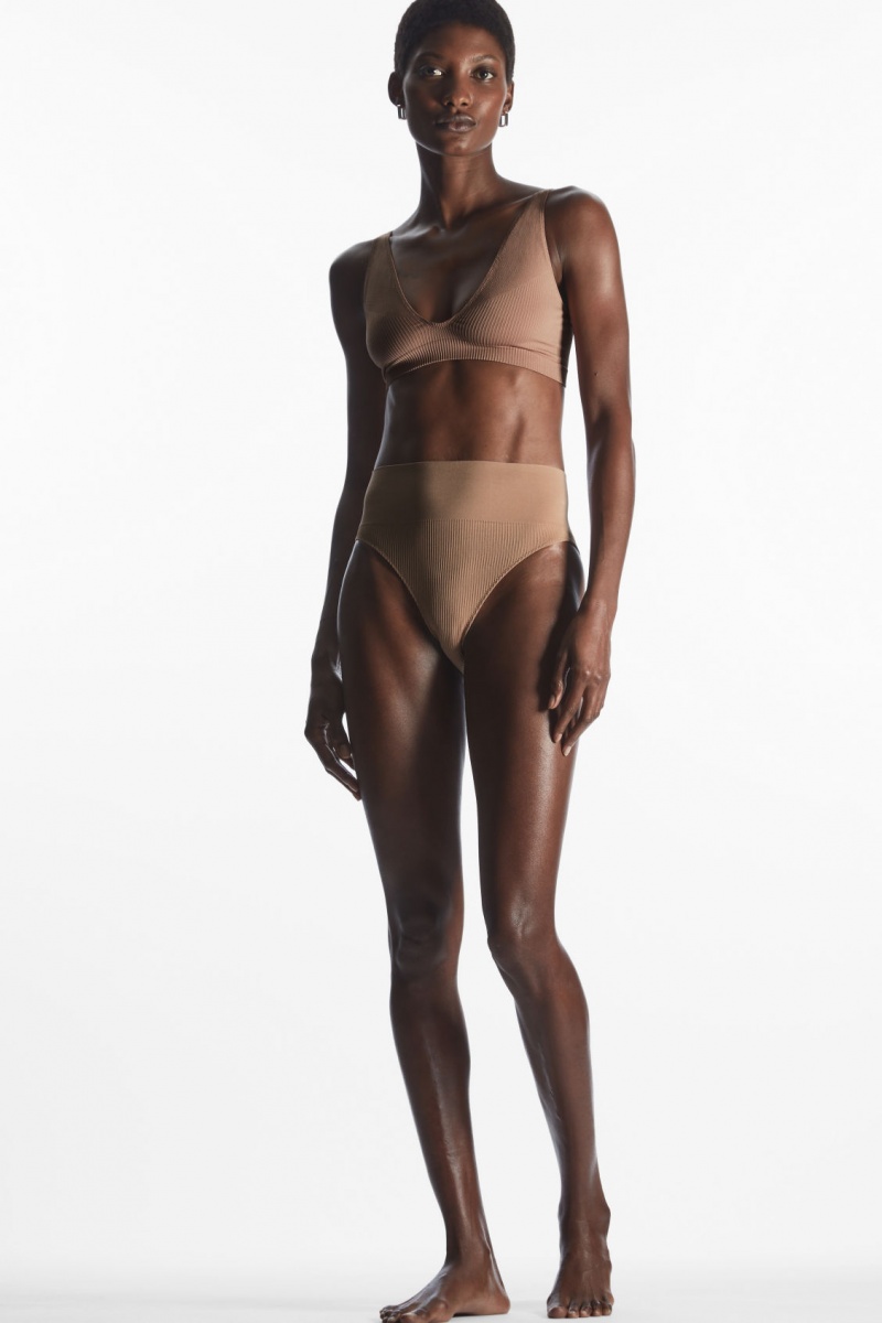 Dámské Slipy COS High-Waisted Žebrovaný Béžový | CGXZ-31580