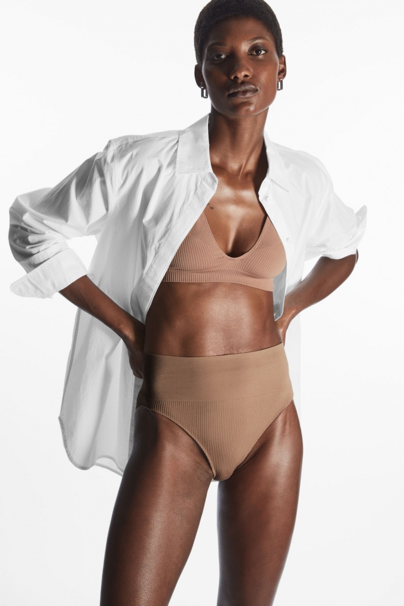 Dámské Slipy COS High-Waisted Žebrovaný Béžový | CGXZ-31580