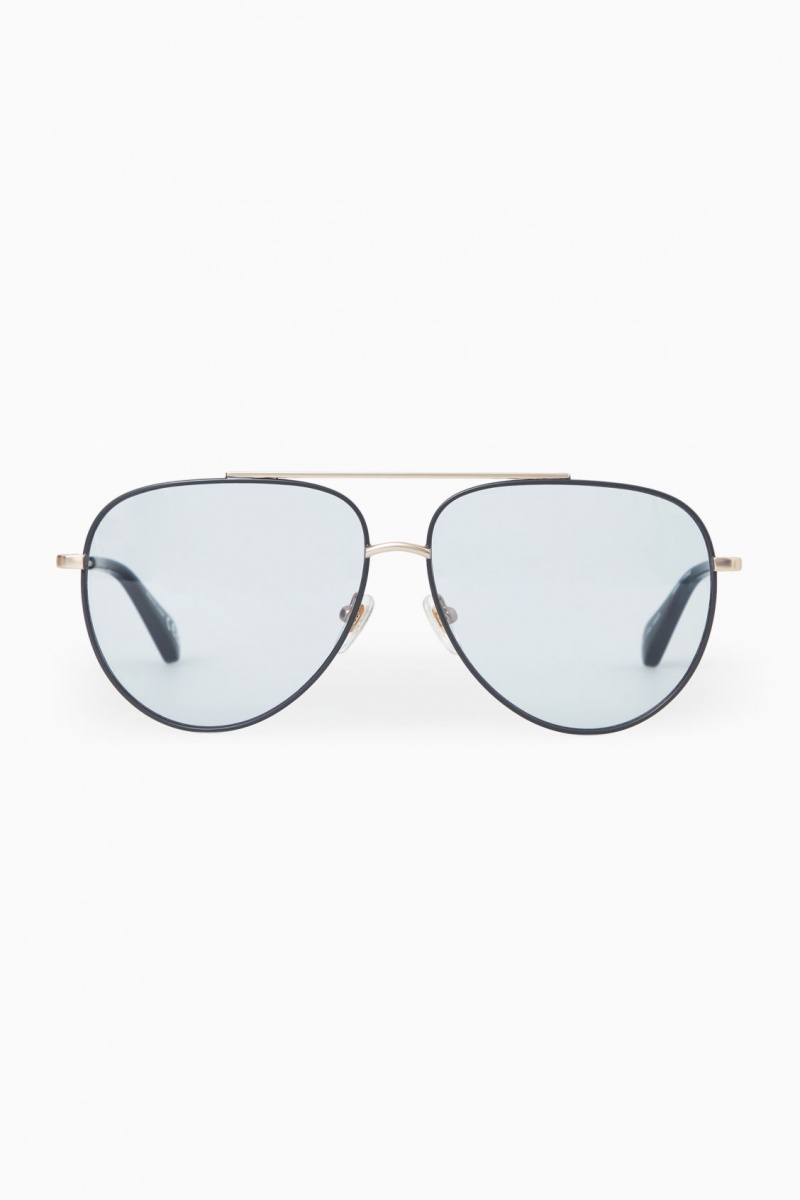 Dámské Sluneční Brýle COS The Aviator Metal Zlaté Blankyt | PSAK-07194