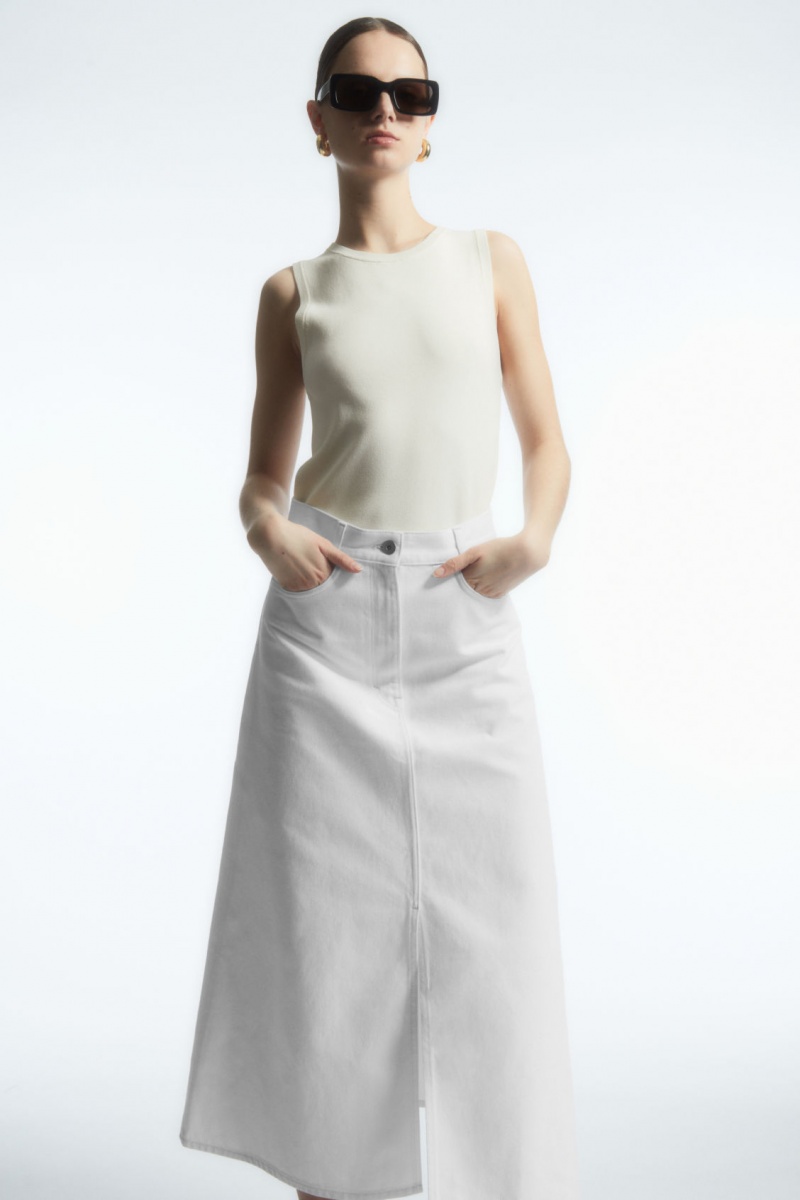 Dámské Sukně COS A-Line Denim Midi Bílé | WGNP-53082