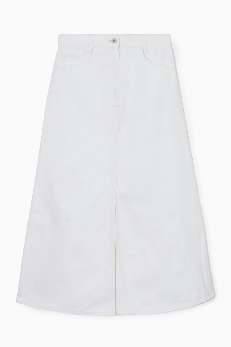 Dámské Sukně COS A-Line Denim Midi Bílé | WGNP-53082