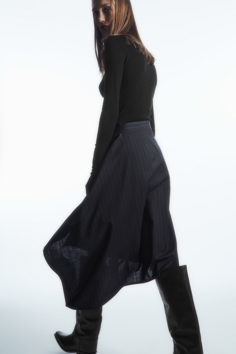 Dámské Sukně COS Asymmetric Pinstriped Vlna Tmavě Blankyt | HOIF-56924