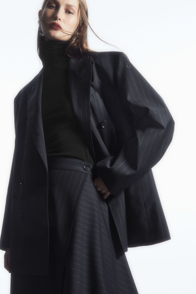 Dámské Sukně COS Asymmetric Pinstriped Vlna Tmavě Blankyt | HOIF-56924