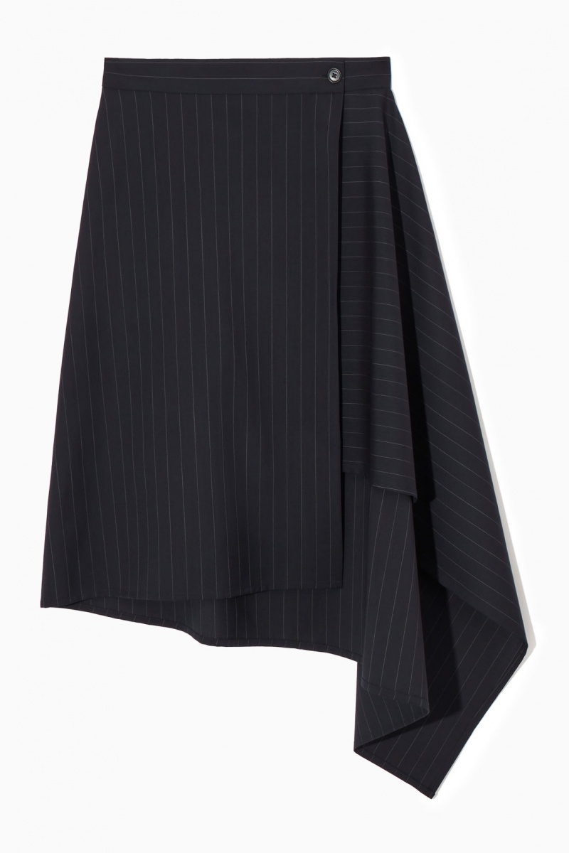 Dámské Sukně COS Asymmetric Pinstriped Vlna Tmavě Blankyt | HOIF-56924