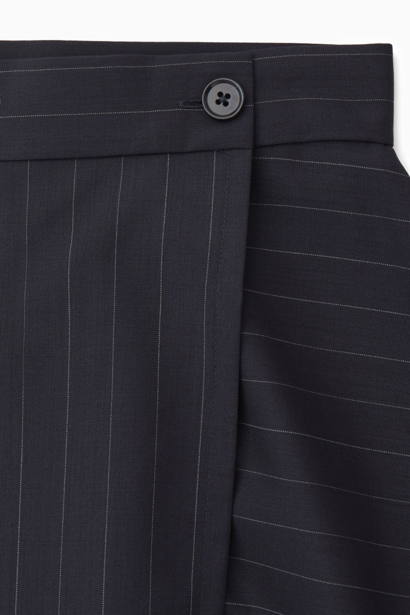Dámské Sukně COS Asymmetric Pinstriped Vlna Tmavě Blankyt | HOIF-56924