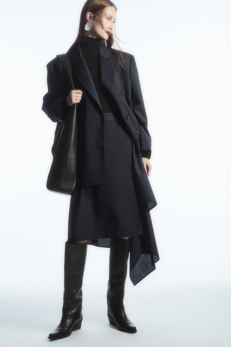 Dámské Sukně COS Asymmetric Pinstriped Vlna Tmavě Blankyt | HOIF-56924