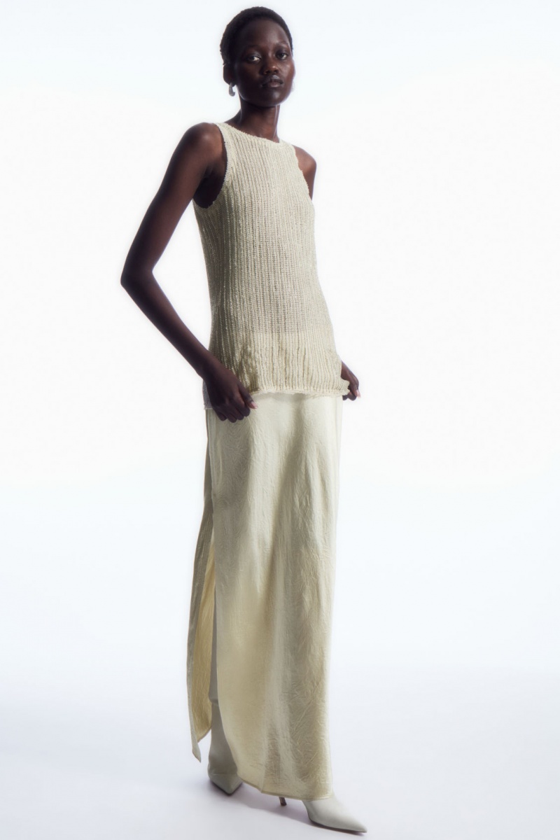 Dámské Sukně COS Crinkled-Satin Maxi Krém | VHXW-63480