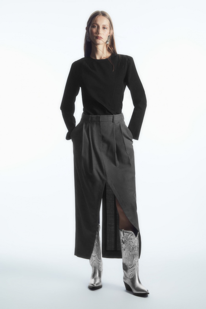 Dámské Sukně COS Deconstructed Vlna Pencil Tmavě Šedé | MNLZ-54026