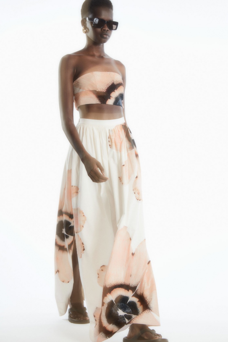 Dámské Sukně COS Floral-Print Beaded Maxi Bílé | UQMT-49831