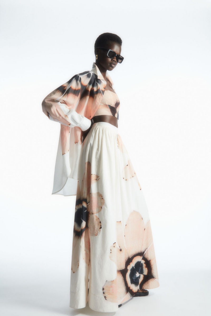Dámské Sukně COS Floral-Print Beaded Maxi Bílé | UQMT-49831