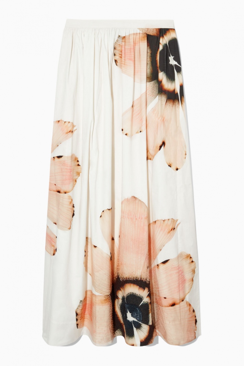 Dámské Sukně COS Floral-Print Beaded Maxi Bílé | UQMT-49831