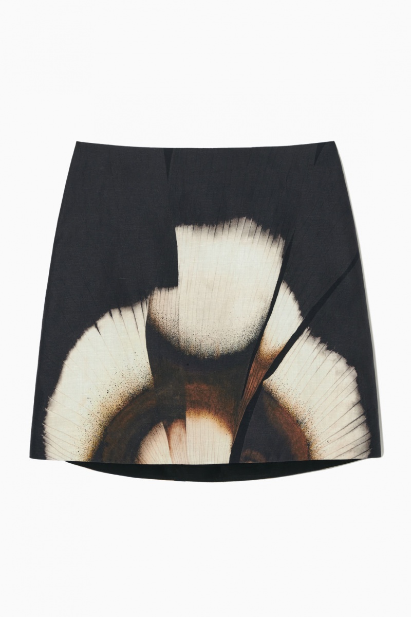 Dámské Sukně COS Floral-Print Linen-Blend Mini Černé | UFCX-64038