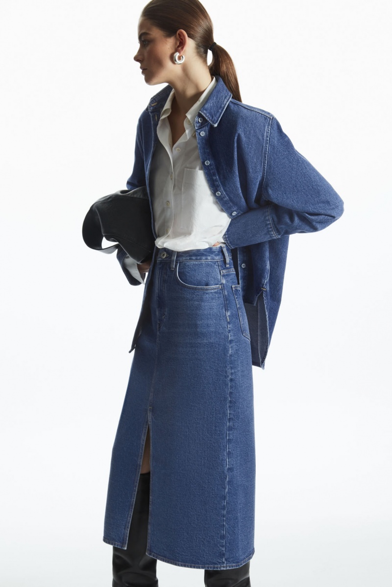 Dámské Sukně COS Front-Slit Denim Midi Blankyt | ACOI-46537