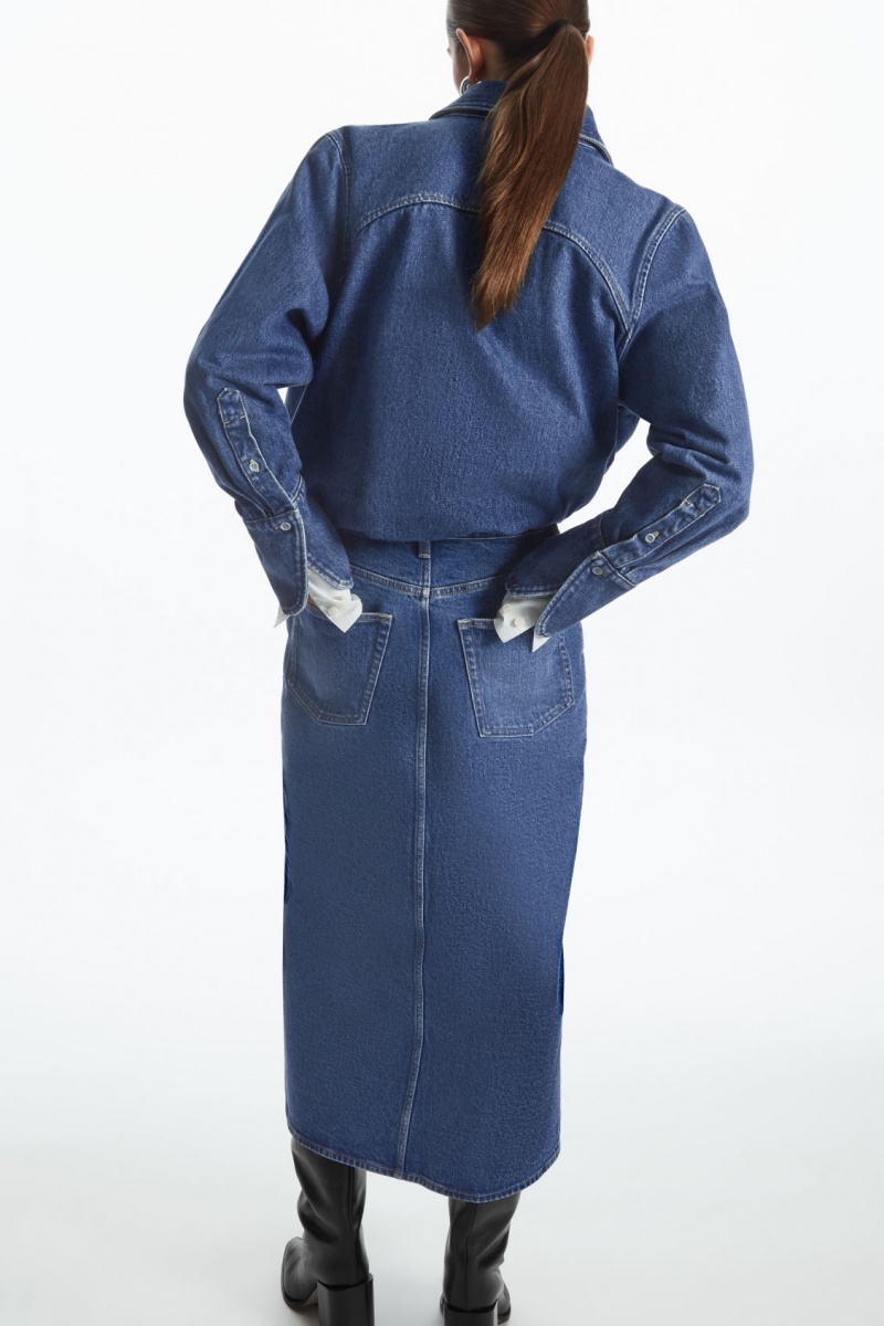 Dámské Sukně COS Front-Slit Denim Midi Blankyt | ACOI-46537