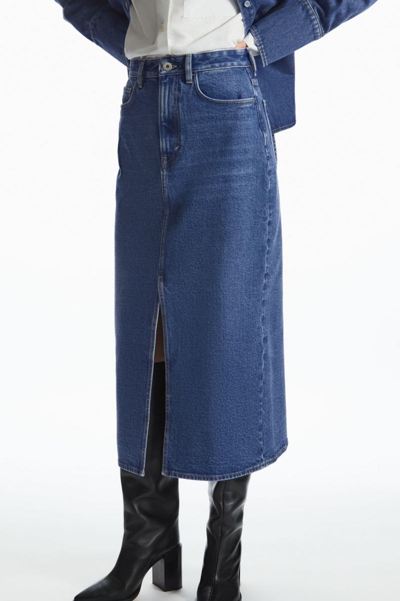 Dámské Sukně COS Front-Slit Denim Midi Blankyt | ACOI-46537