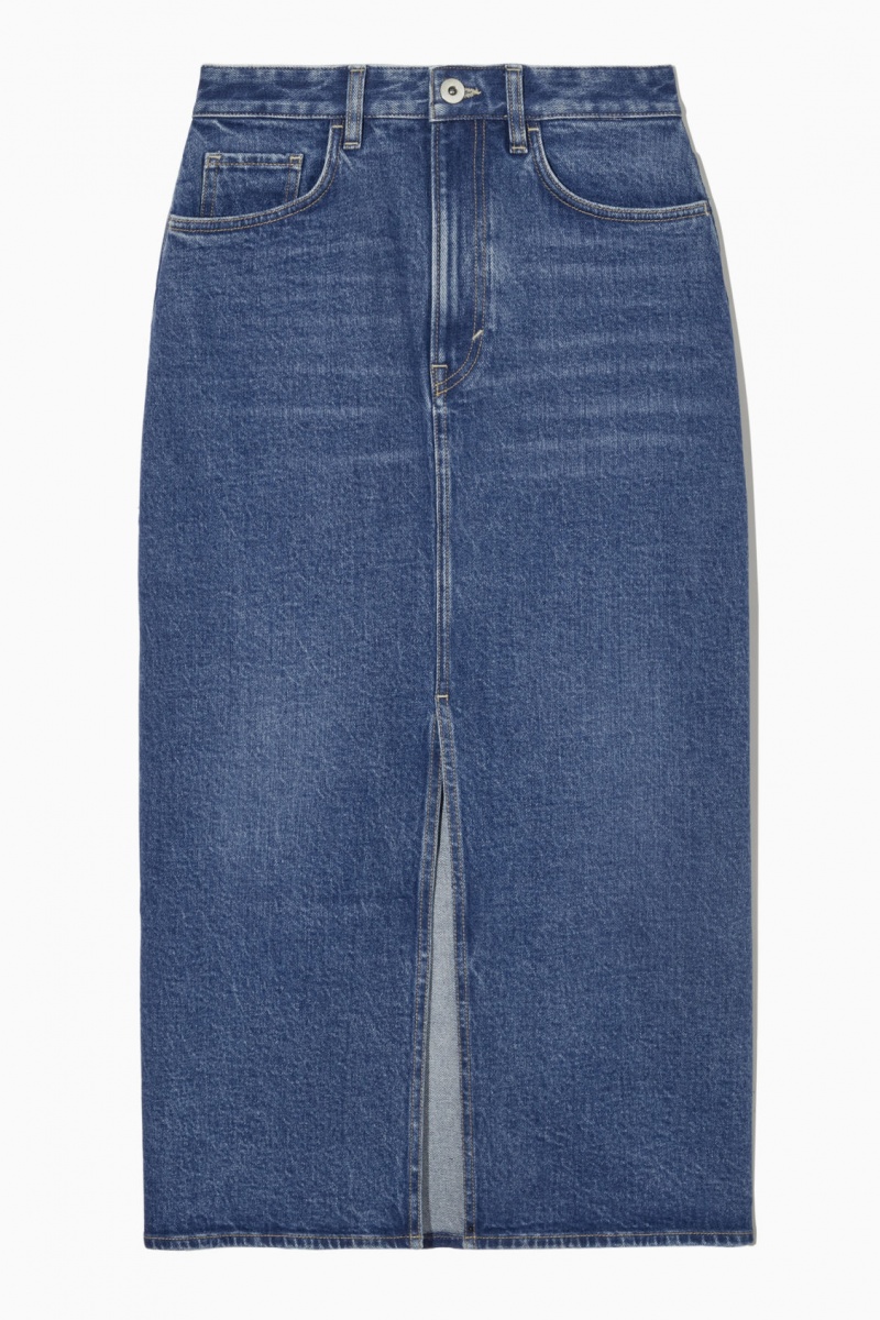 Dámské Sukně COS Front-Slit Denim Midi Blankyt | ACOI-46537