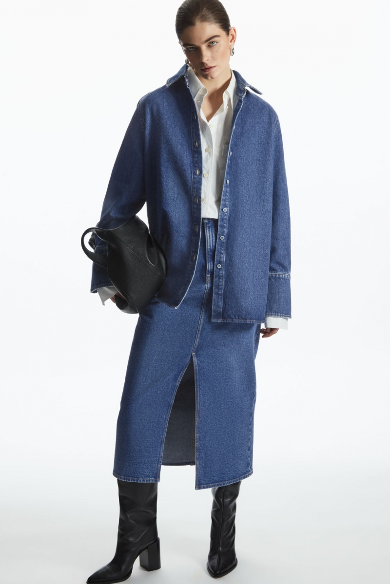 Dámské Sukně COS Front-Slit Denim Midi Blankyt | ACOI-46537