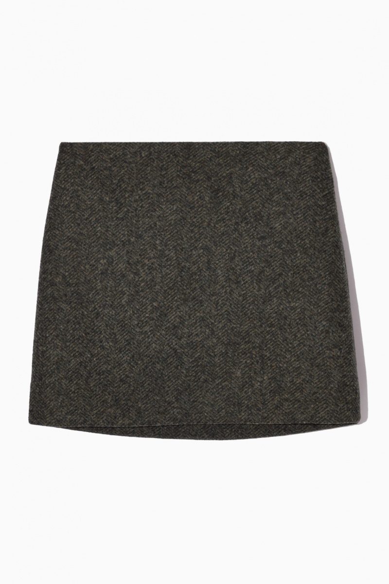 Dámské Sukně COS Herringbone Vlna-Blend Mini Tmavě Hnědé | YNOE-26074