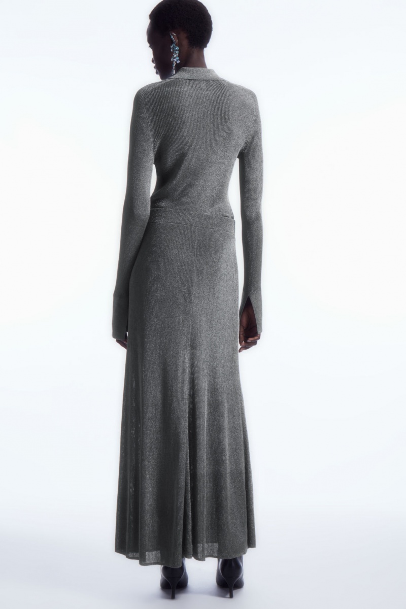 Dámské Sukně COS Sparkly Žebrovaný-Knit Maxi Tmavě Šedé | TNAI-84697