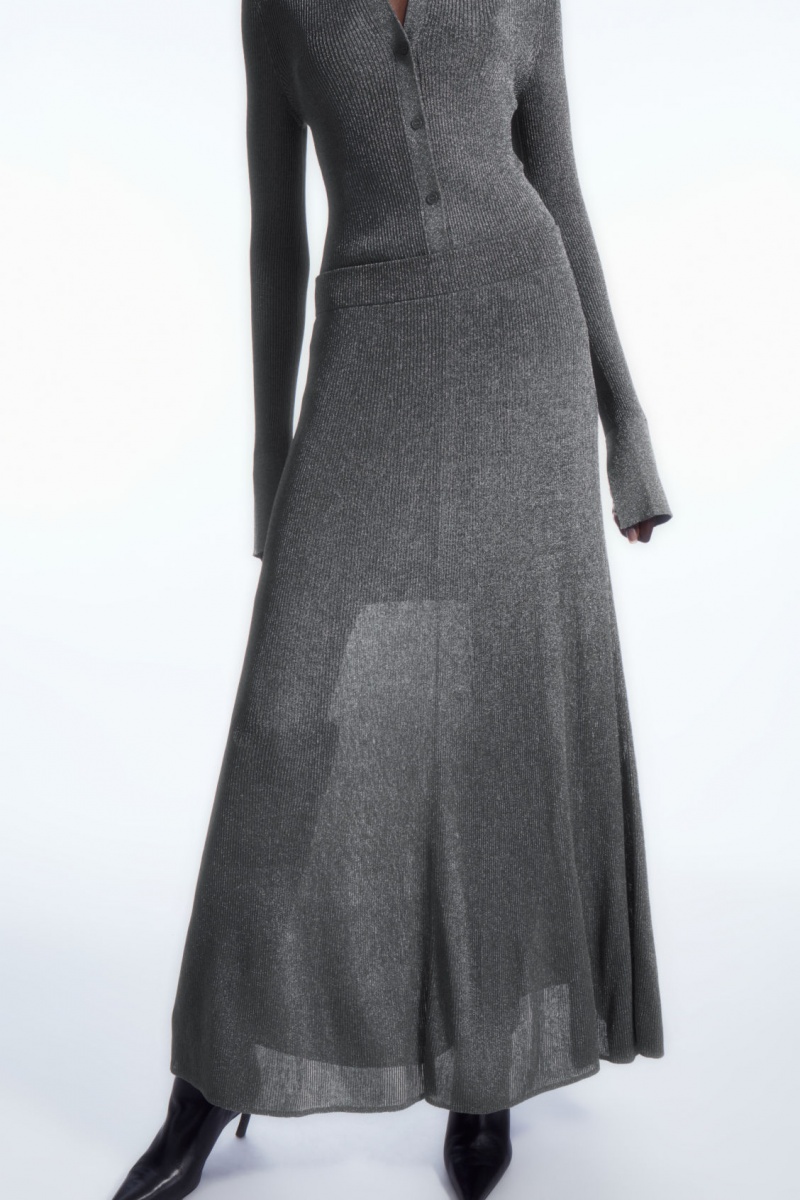 Dámské Sukně COS Sparkly Žebrovaný-Knit Maxi Tmavě Šedé | TNAI-84697