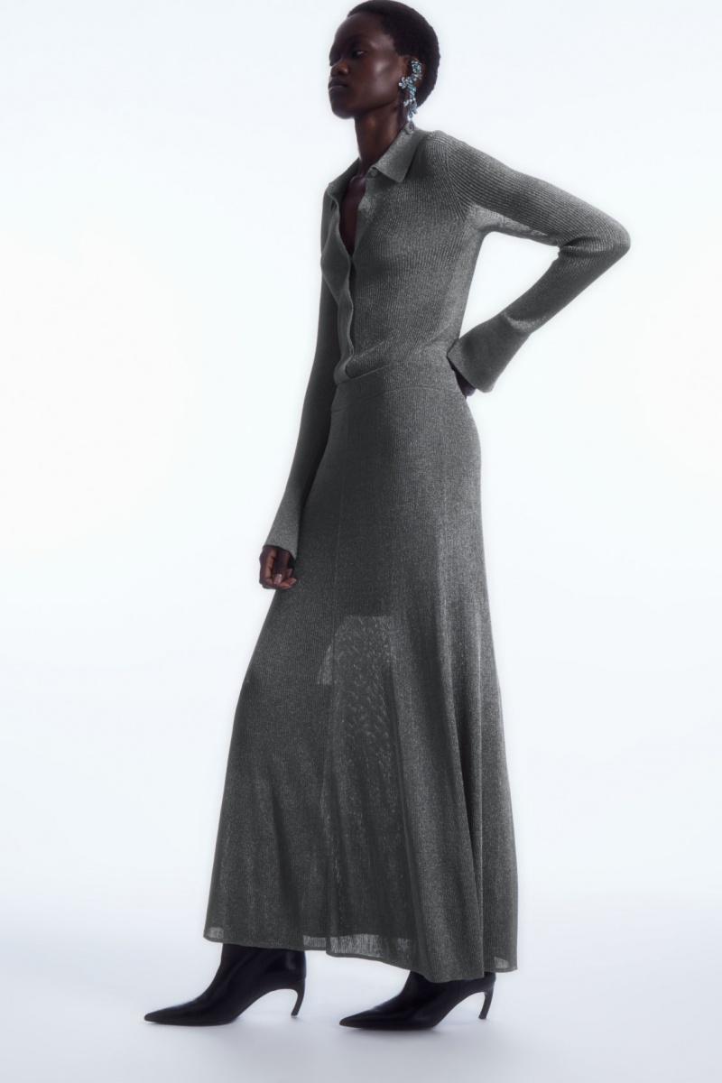 Dámské Sukně COS Sparkly Žebrovaný-Knit Maxi Tmavě Šedé | TNAI-84697