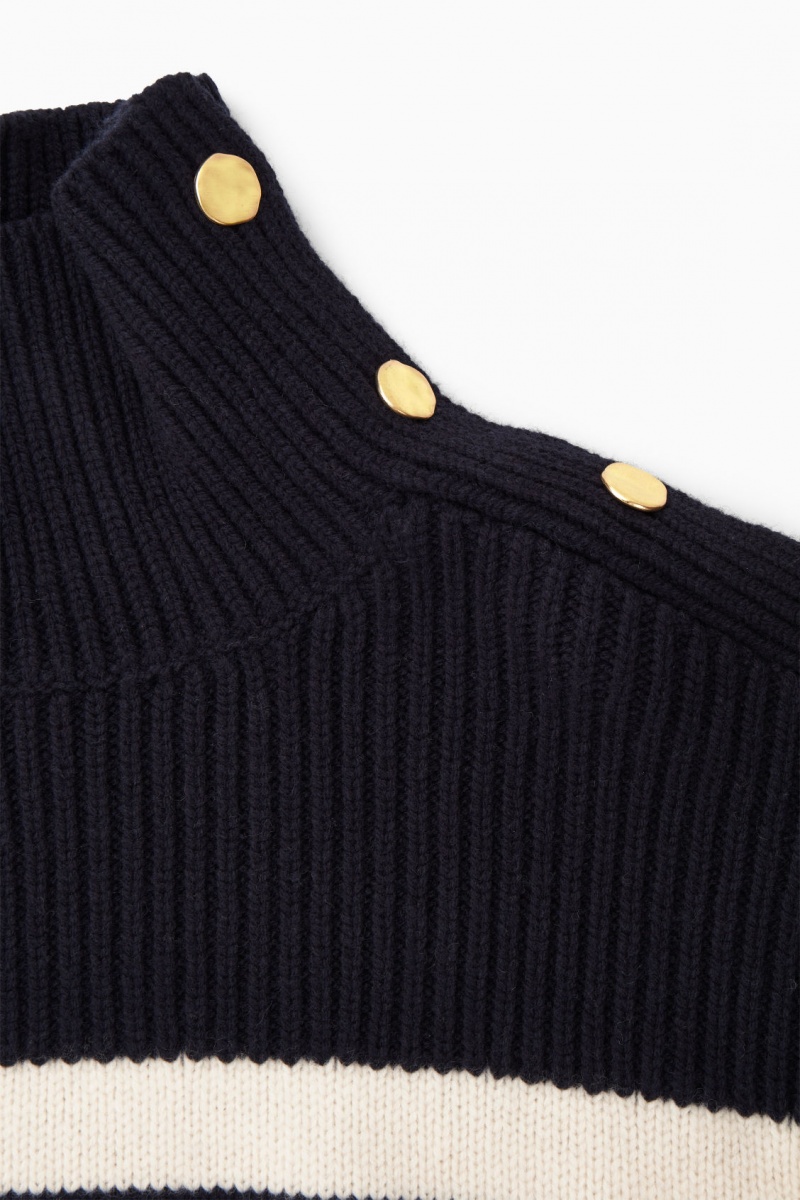 Dámské Svetry COS Button-Embellished Pruhovaný Vlna Tmavě Blankyt | JTUC-82953