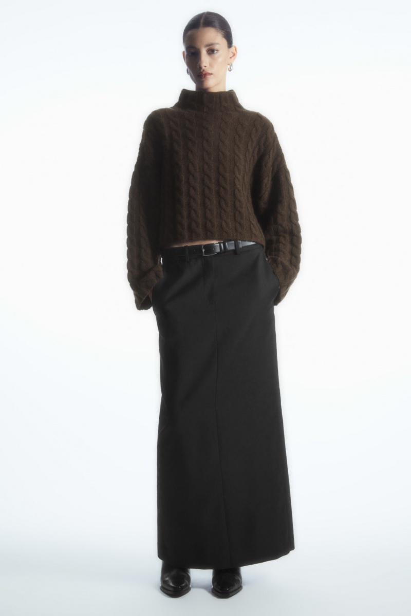 Dámské Svetry COS Cable-Knit Turtleneck Tmavě Hnědé | ZOJY-20879