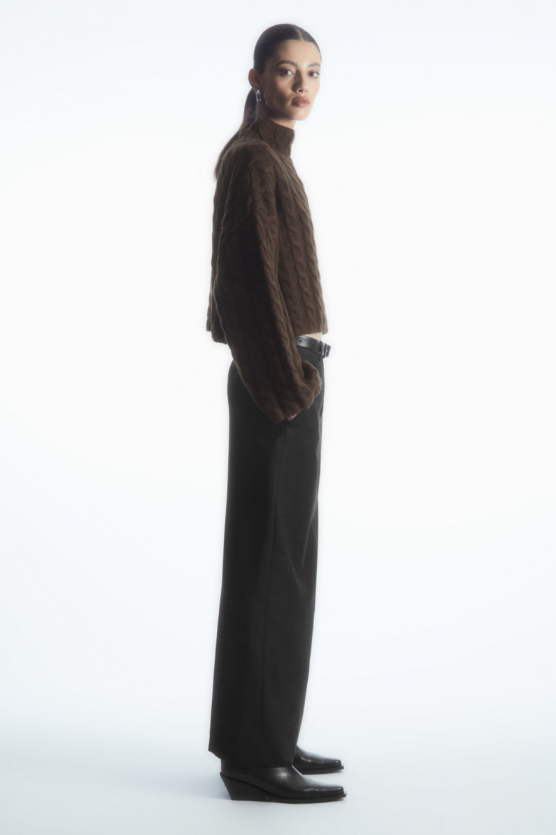 Dámské Svetry COS Cable-Knit Turtleneck Tmavě Hnědé | ZOJY-20879