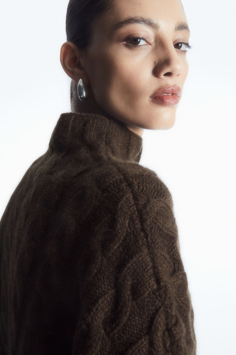 Dámské Svetry COS Cable-Knit Turtleneck Tmavě Hnědé | ZOJY-20879